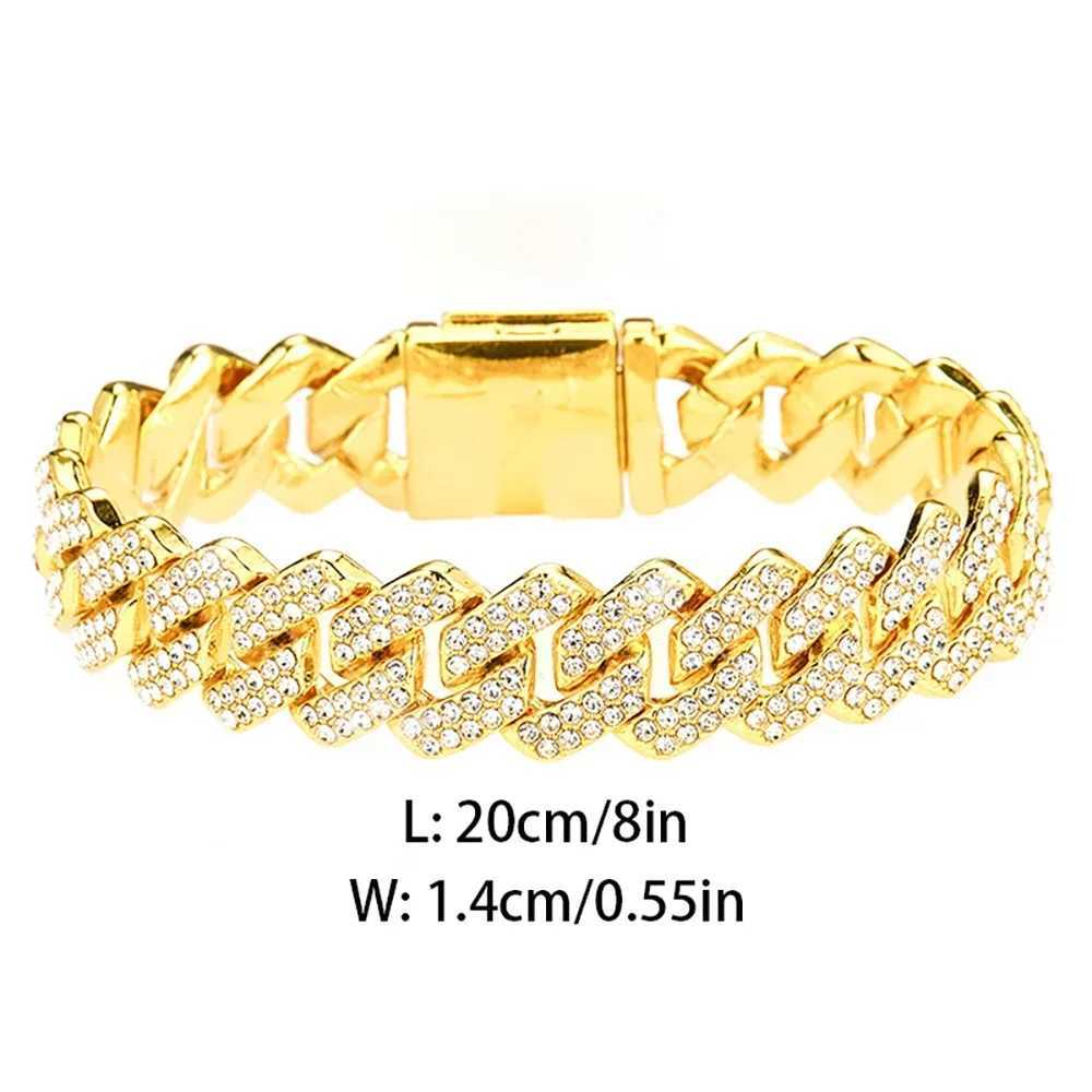 Hip Hop Shiny 15MM Cuban Link Chain Necklace Women Men Silver Color Rhinestone d Out Cuban Chain Punk Jewelry Necklace GiftXJ250219