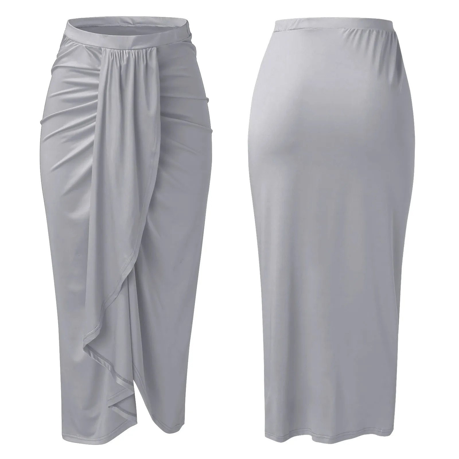 Chic Elegant Party Wine Skirt Asymmetrical Casual Slit Wrap Elastic High Waist Maxi Draped Skirts 2023 Women 250220