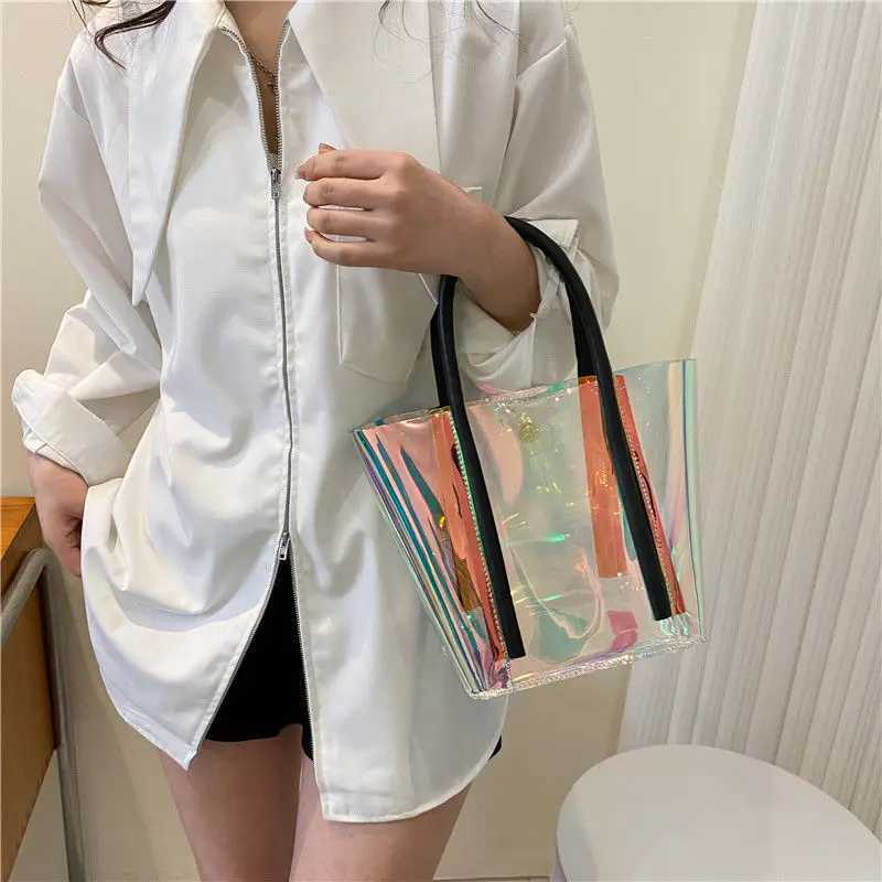 2023 New Fashion Bag Fashion Laser Jelly Bag Shoulder Bag Casual Street Large Capacity Transparent Love Handbag for Women Design Z250219
