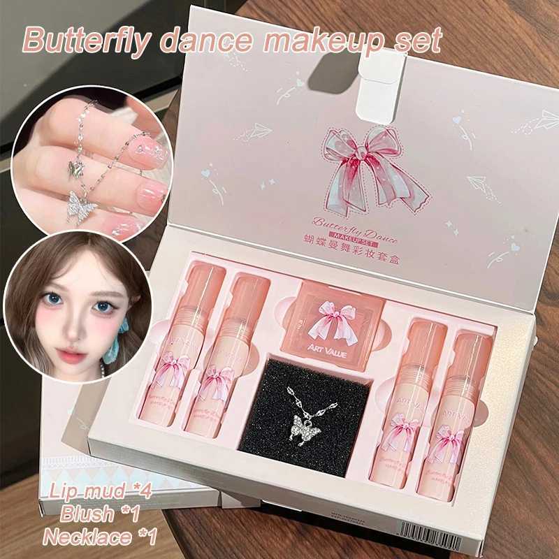 Women Makeup Set Butterfly B Lip Mud Necklace Matte Powder Milk Rubores Rouge Lipstick Gifts Girls Friends Surprise Make UpW250220