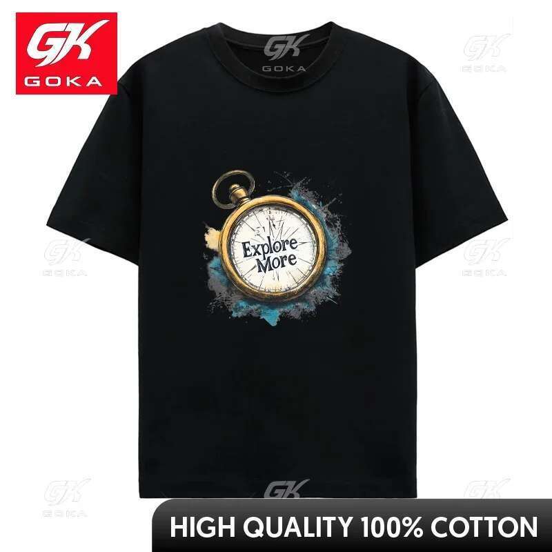 Unisex Short Sleeve T-shirt for Men and Women, Vintage Pocket Watch, Printed Personality Pattern, Hip Hop Top, Cool T-shirt, Cotton Clock