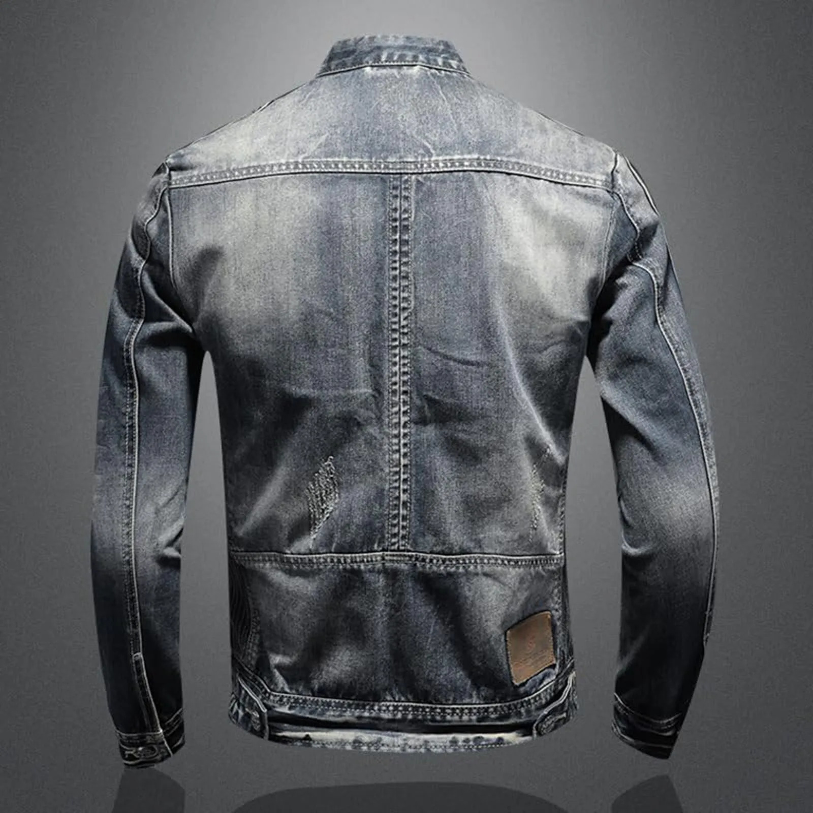Vintage Denim Jacket With Zip Stand Up Cotton Slim Fit Outwear Man Fashion Casual Windbreaker Male Clothes Winter Men 250218