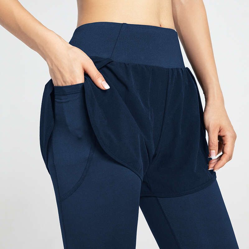 fake two sports tight fitting women's high waist elastic lifting buttocks small feet fiess running pocket yoga pants 2025 temperament versatile n