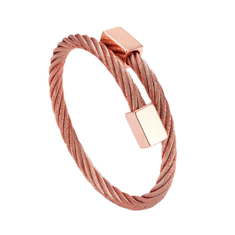 Charm Bracelets Style Stainless Steel Mens Steel Wire Square Head Punk Style Braided Bracelet H25220