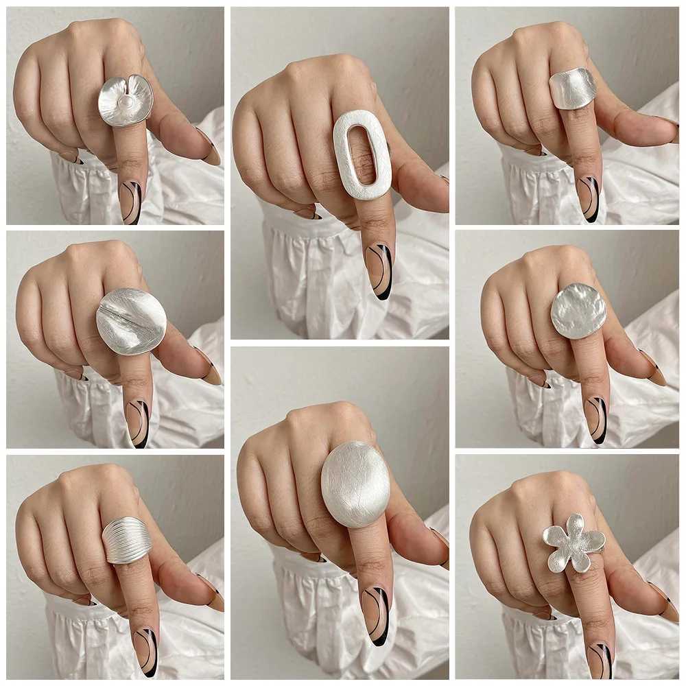ALL Minimalist Geetric Chunky Silver Color Rings for Wen Men Trend Matte Adjustable Elastic Rope Finger Ring Jewelry Gift X250220
