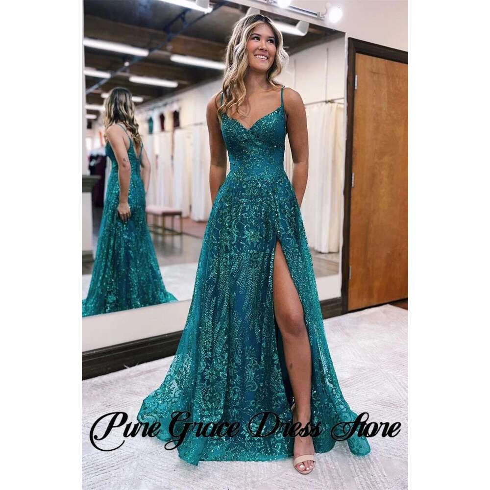 A-and Lace Sleeveless Prom Dress with Slit, Spaghetti Straps, Elegant Dresses, Long Mermaid Dress, Formal Occasion, Exquisite