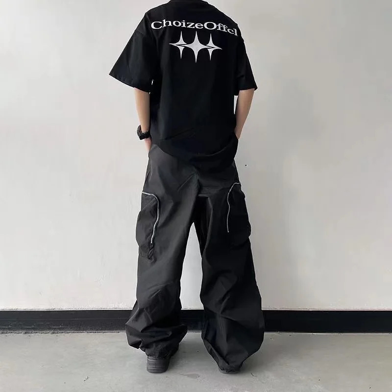 Black Baggy Cargo Pants Fashion Harajuku Straight Trousers Mens Y2K Vintage Baggy Casual Pocket Streetwear Hip Hop Korean Style 250218