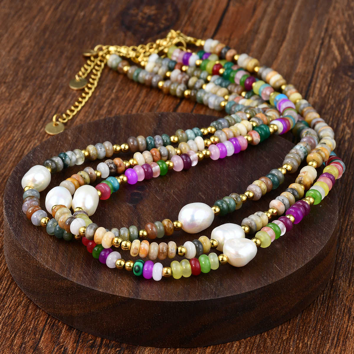 Pendant Necklaces Spring and summer dopamine colored agate bead necklace for women versatile and high-end freshwater pearls that do not fade collarbon