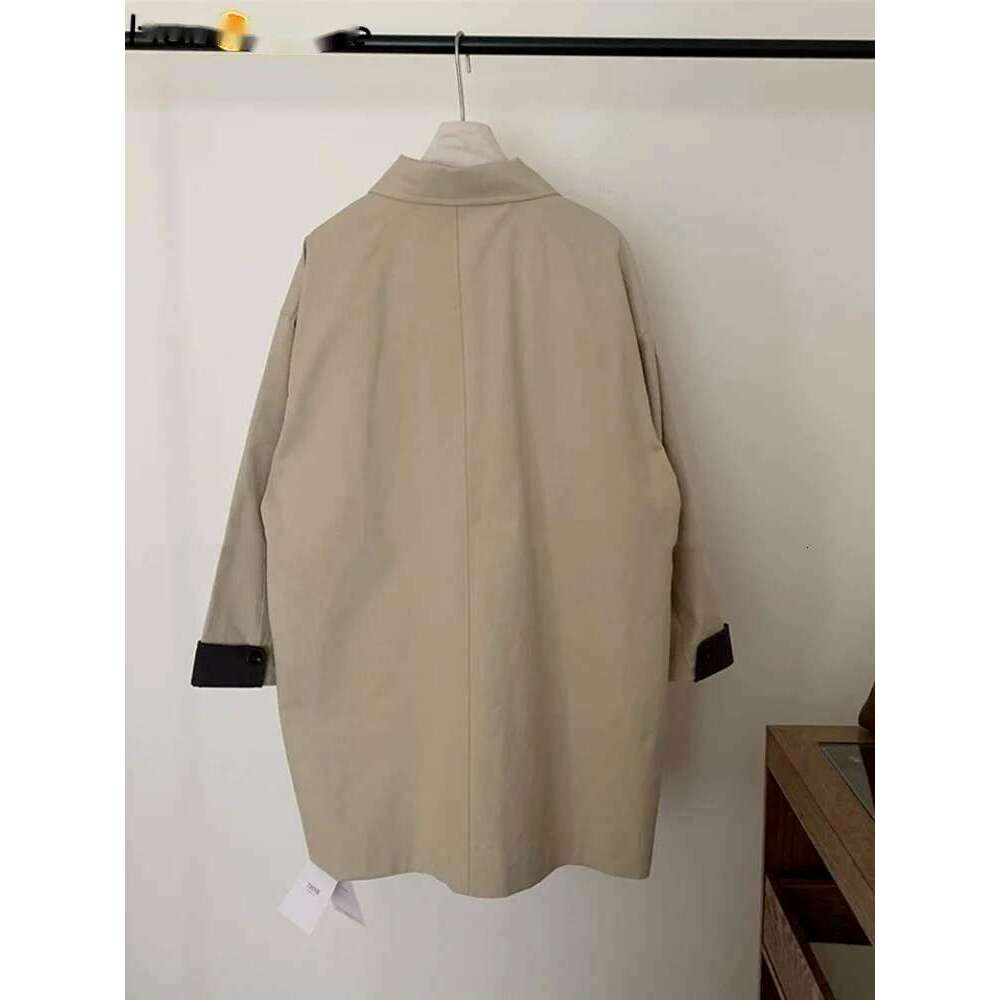 2025 Trench Coat Women Simple Spring Loose Versatile Collared Jacket Top Khaki Beige