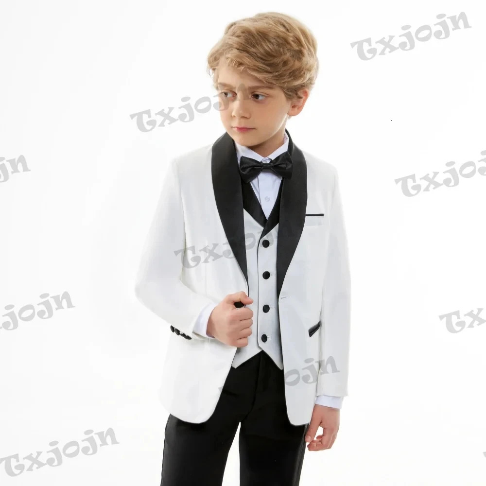 Formal Boys Slim Fit Suit For Piano Performance Contest Classic White 4 Pieces Blazer Vest Pants Bow Tie Wedding Birthday Party 250219