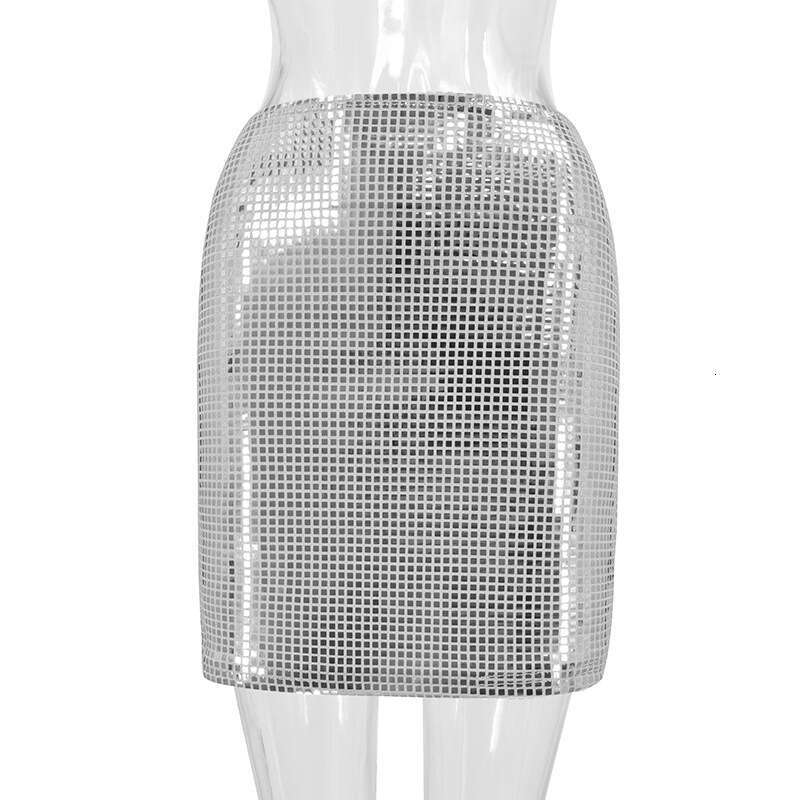 Spring European and American Sexy Women's Solid Color Slimming Mesh Glitter Embracing Hip Fashion Half Skirt for Women 2025 Versatile New Trendy 