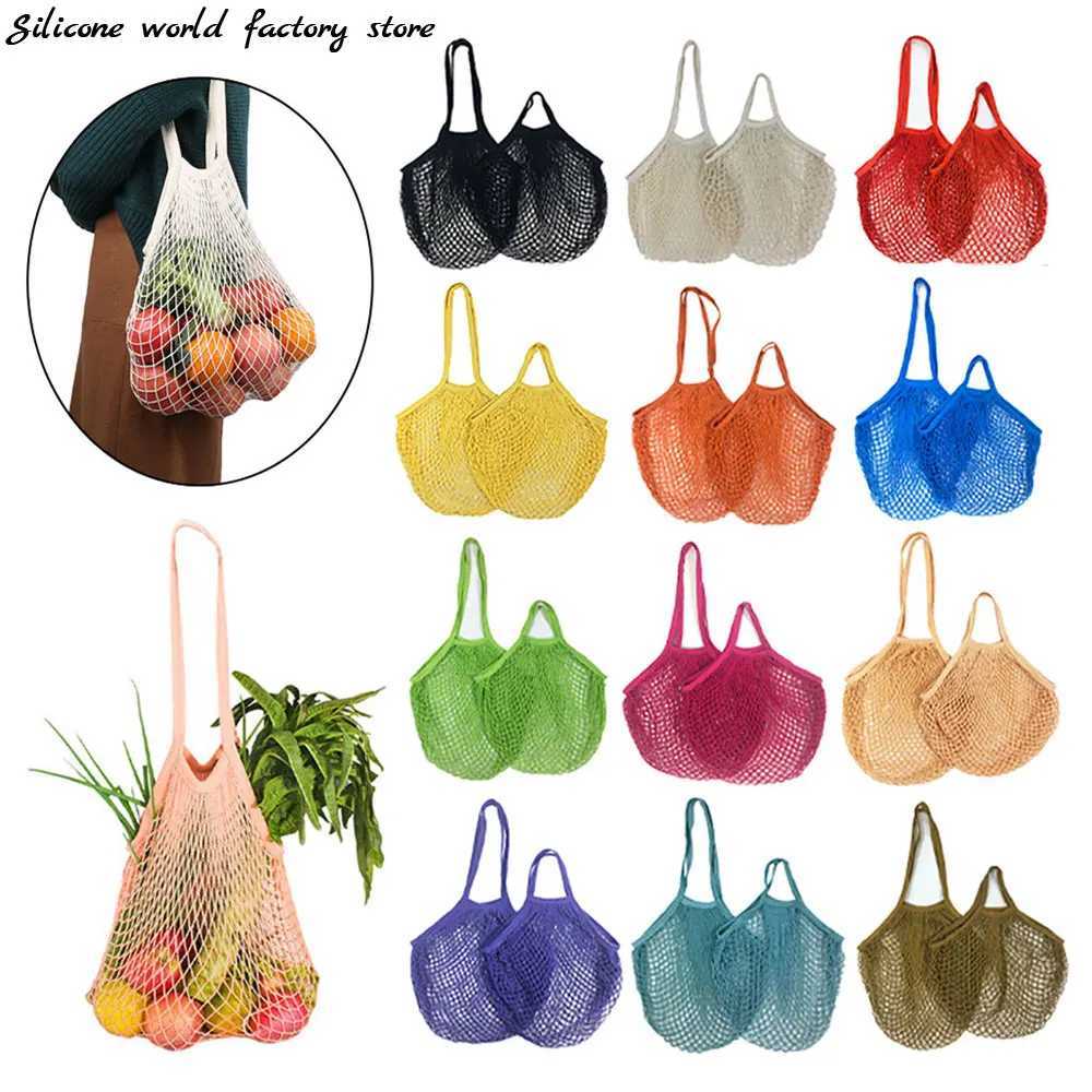 Silicone World 1PC Portable Reusable Grocery Mesh Bag Cotton Shopping Mesh Bags Handheld Shoulder Back Fruit Vegetable Net Bag Z250219