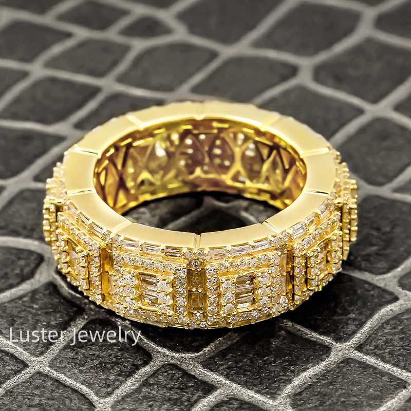 Luster Jewellery 10/14/18k Gold Hiphop Moissanite Diamond Men Eternity Ring 925 Sterling Silver