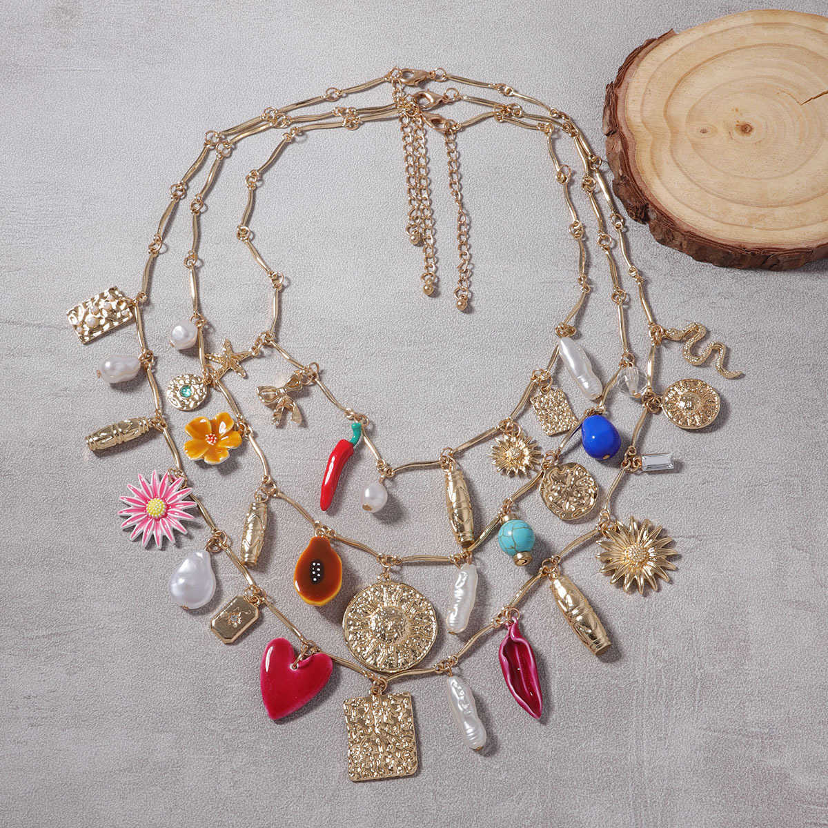 Pendant Necklaces ZA Bohemian fashion personality multi-layer stacked alloy sunflower snake versatile beach casual womens necklace H25219