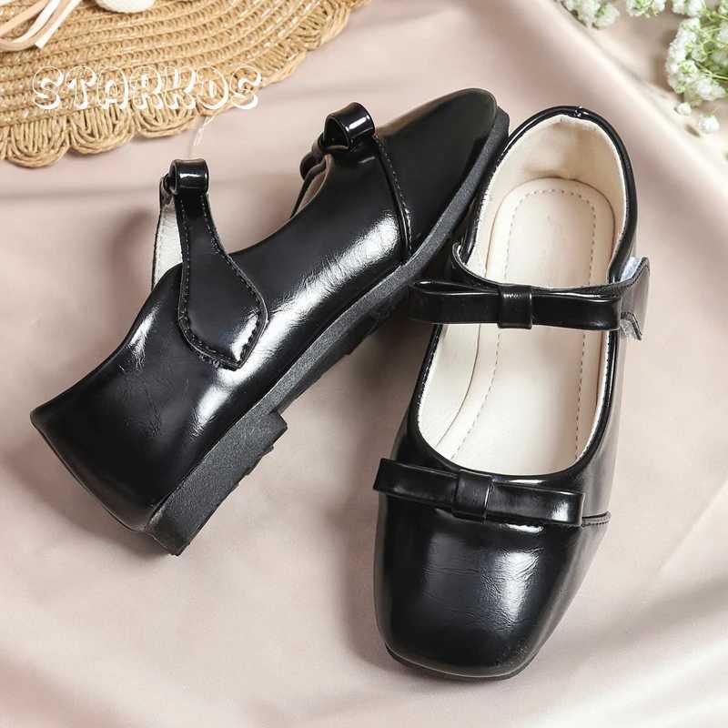 Patent Leather Bowknot Mary Jane Shoes Kids Cute Bows Ballet Flat Girls Children Solid White Black School Shoes with Hook Loop X250220