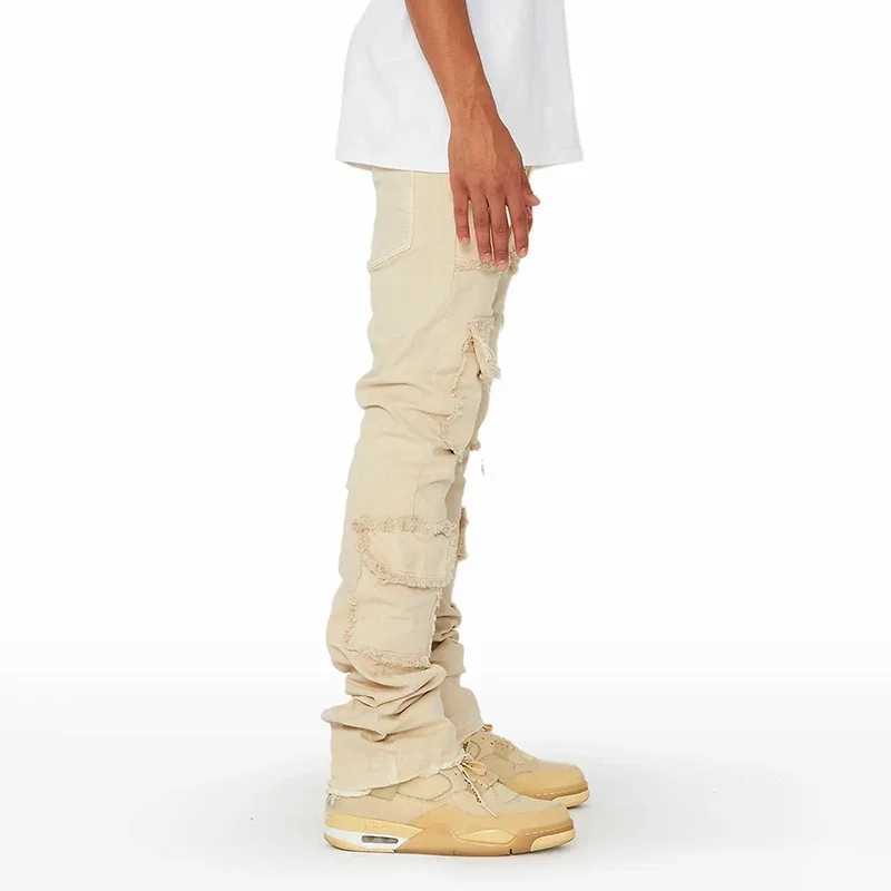 2024 Fashion Mens Casual Denim Pants Khaki Regular Fit Stacked Jeans Distressed Destroyed Straight Patch Denim Long Pants Jeans X250220