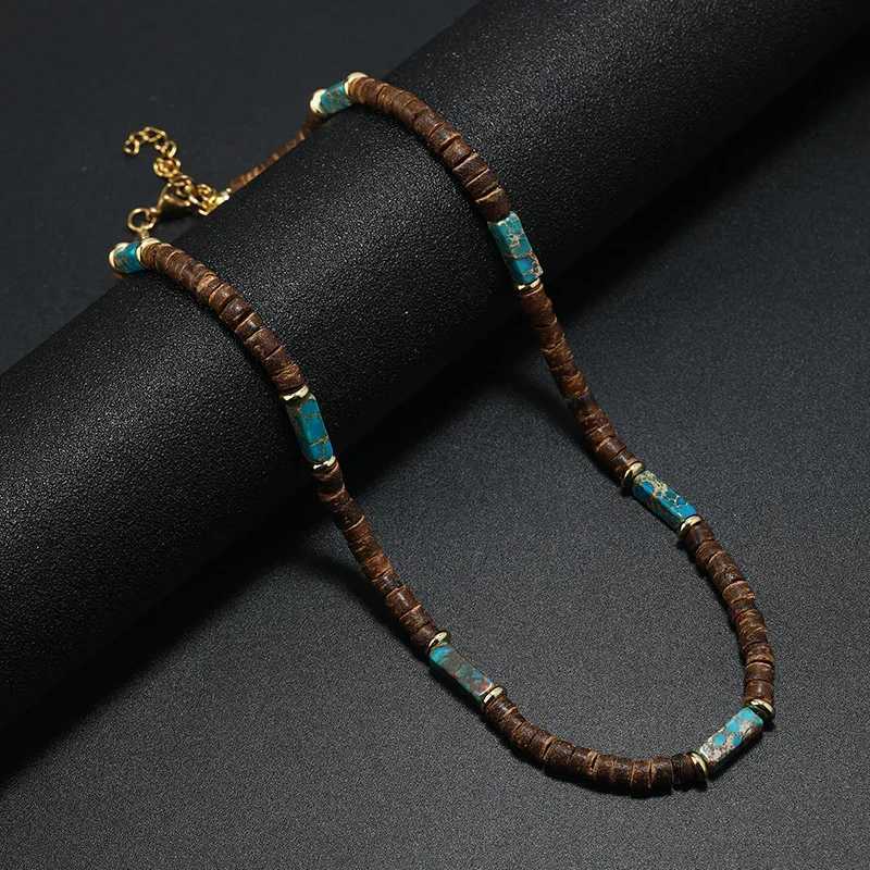 Vintage Bohemian Summer Jewelry Ethnic Style Jewelry Brown Coconut Shell Wood Beads Natural Stone Necklace Mens JewelryXJ250219