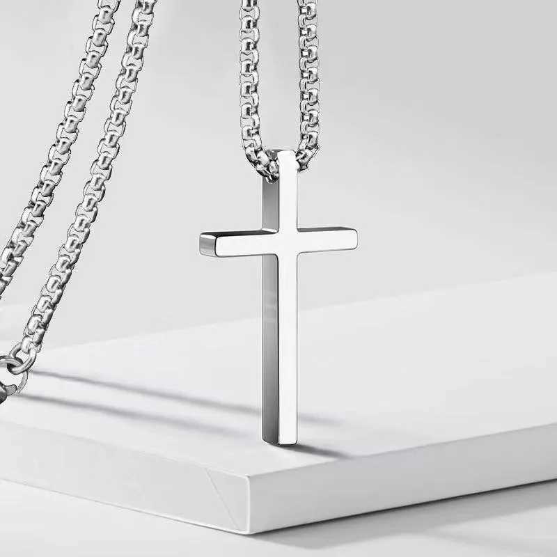 2024 New Cross Pendant Necklace for Men Women Minimalist Silver Color Stainl Steel Jewelry Male Female Sweater Chain GiftsXJ250219