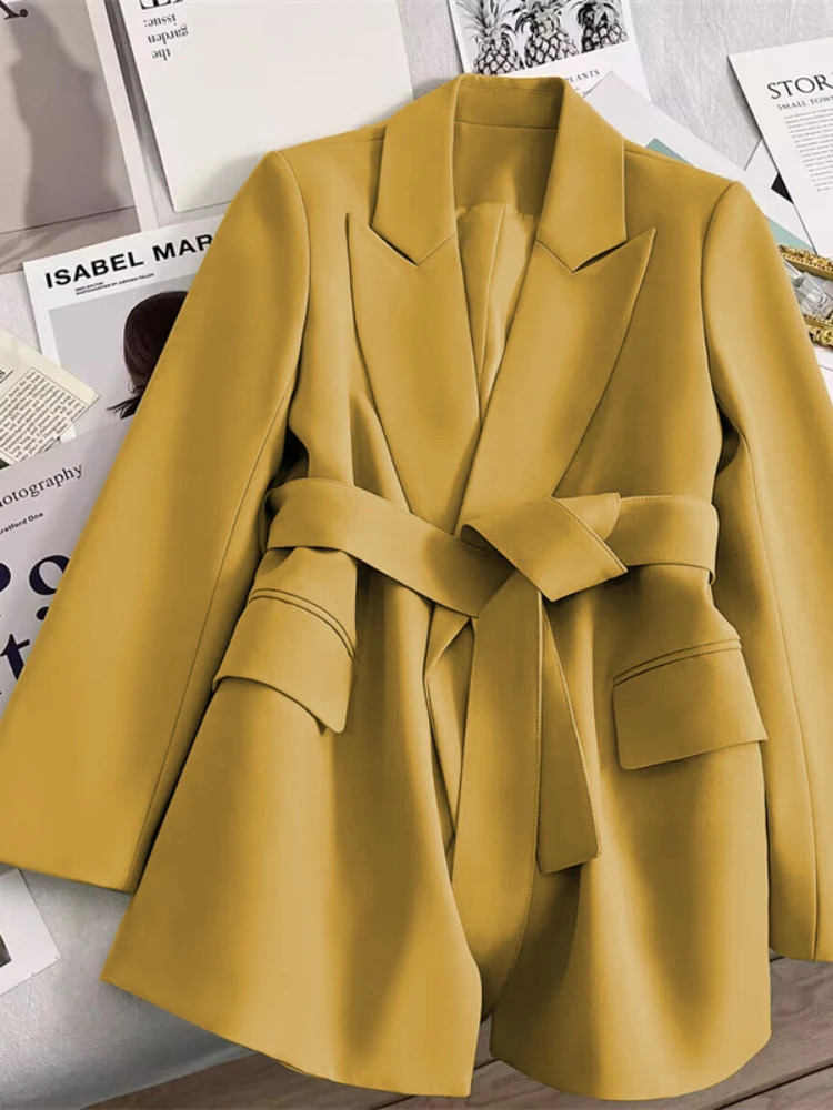 Womens Blazers Spring Autumn Suit Coat Beige Tie Up Jacket Slim Fit Stylish Top Outerwear Office Lady Blazer for Women Clothing 250213