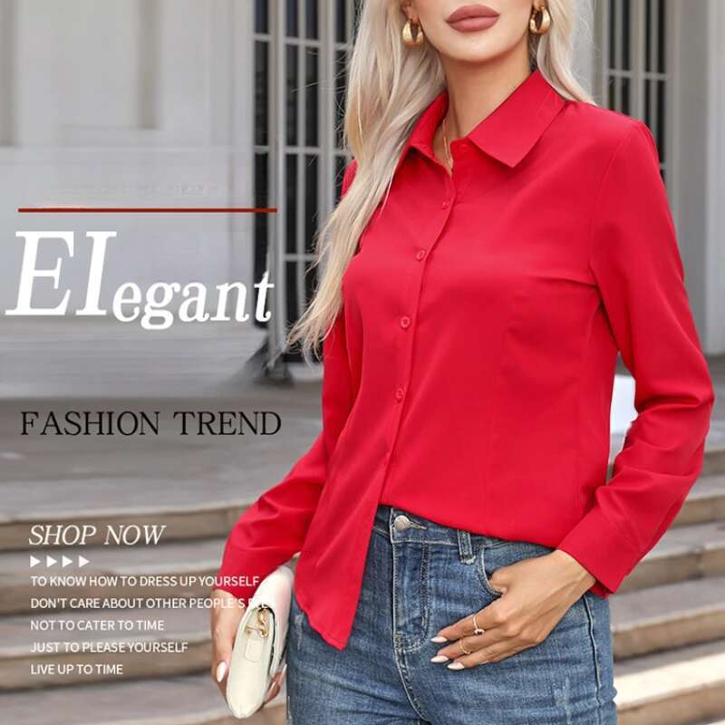 White Fashion Business Shirts Office Lady Long Sleeve Blouse Slim Women Clothing Button Up Shirt Basic Ladies Tops