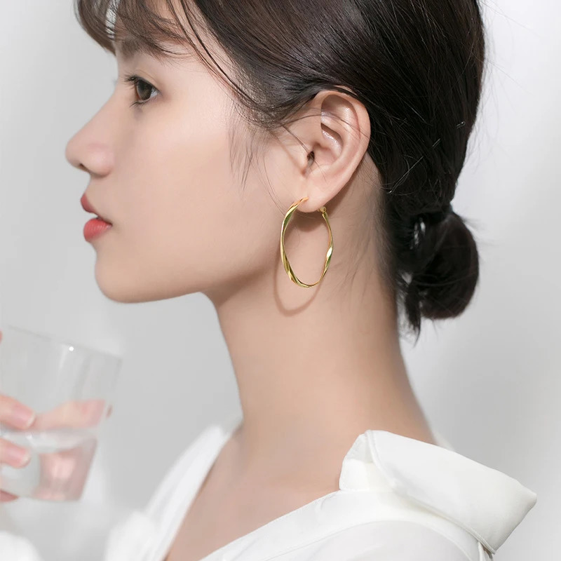 MODIAN Classic Hyperbole Womens Large Hoop Earrings Real 925 Sterling Silver Irregular Round Earrings Exquisite Jewelry Collection 250219