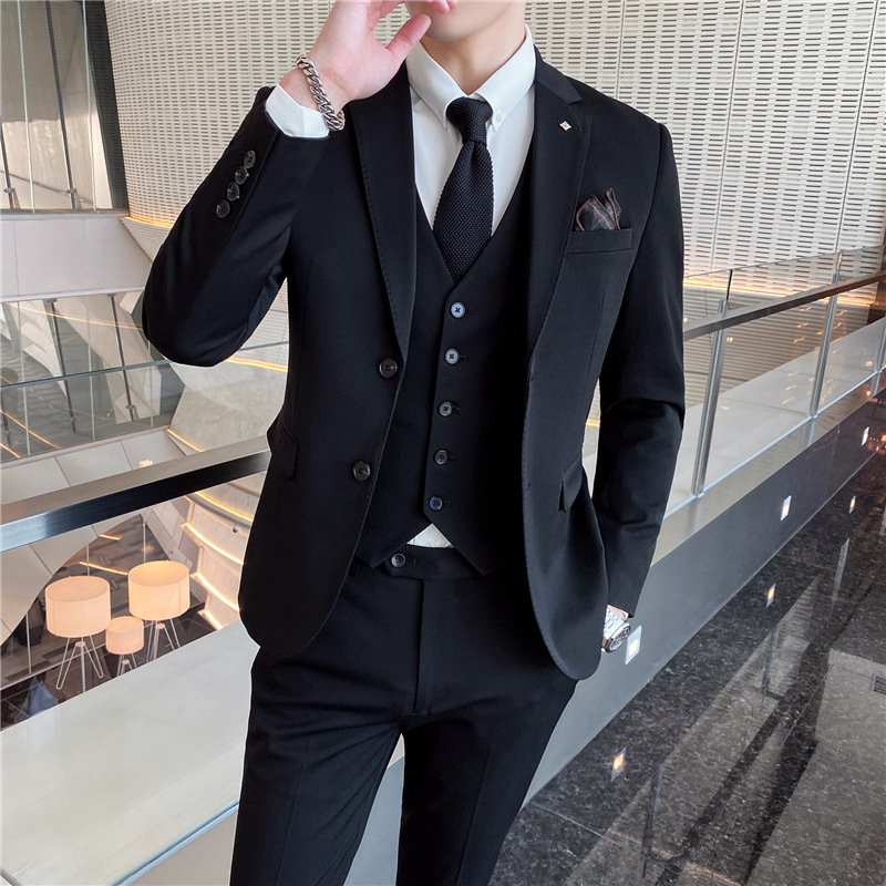 V219Slim Fit Men's Business Three-Piece Suit with Korean Touch for Groomsmen