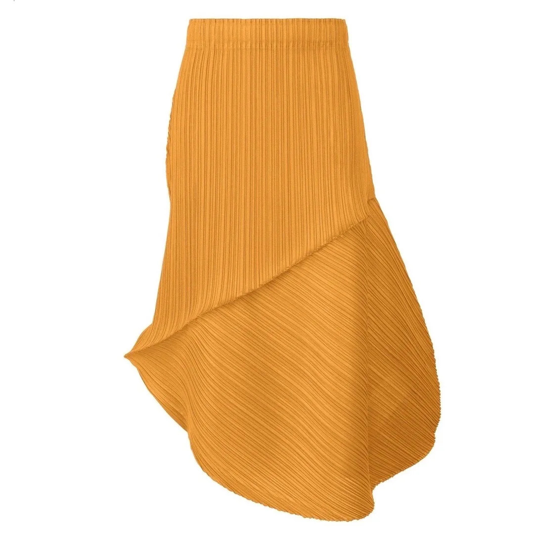 Miyake Pleats Arc Irregular Two Piece Sets Pleated Skirts Short Sleeved Top Women Summer Fashion Causal Suits 250220