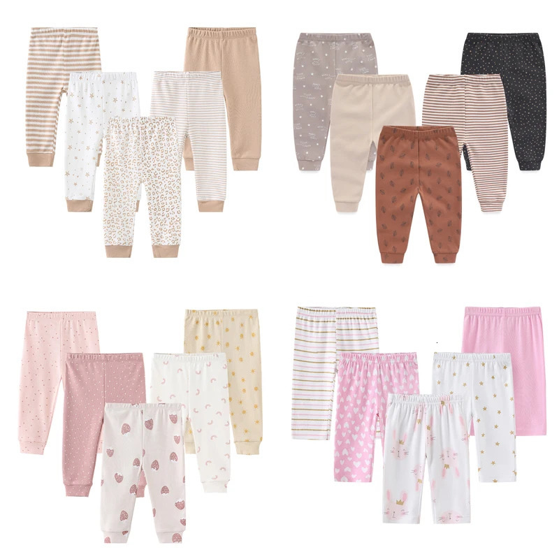 45Pieces Print born Baby Girl Pants 012M Cotton Boy Trousers Solid Color Autumn Spring Cartoon Bebes 250220