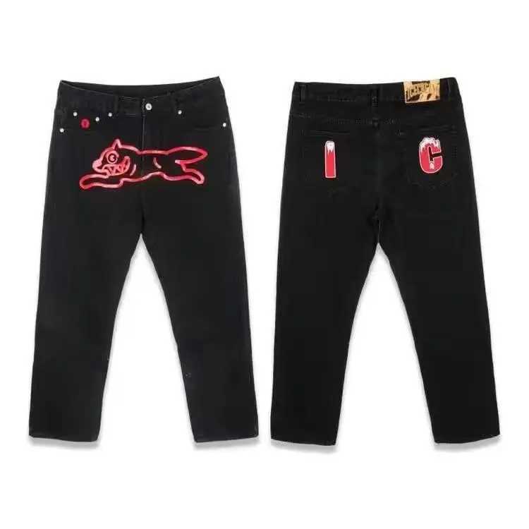 American retro high street ins flying dog loose version wide leg jeans beautiful trendy street washed denim trousers for men X250220