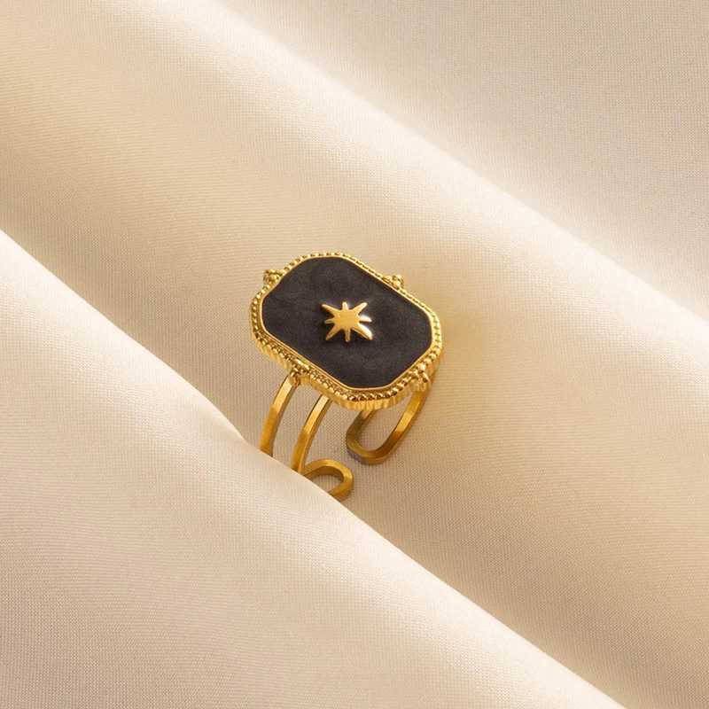 Balck Enamel Gold Plated Fire Evil Eye Stainless Steel Ring Vintage Finger Jewelry Sun Moon Star Rings For Wen Men Bague X250220