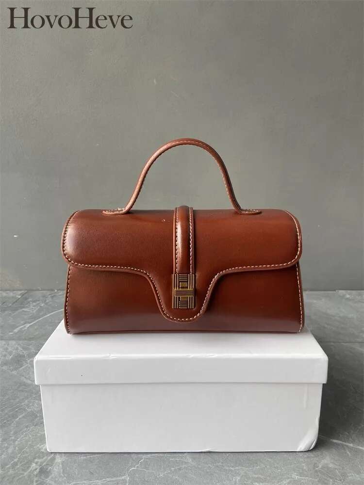 Women Vintage Cowskin Genuine Leather Small Tote Handbag Casual Single Shoulder Bag Designer Office Ladies Messenger Bags New