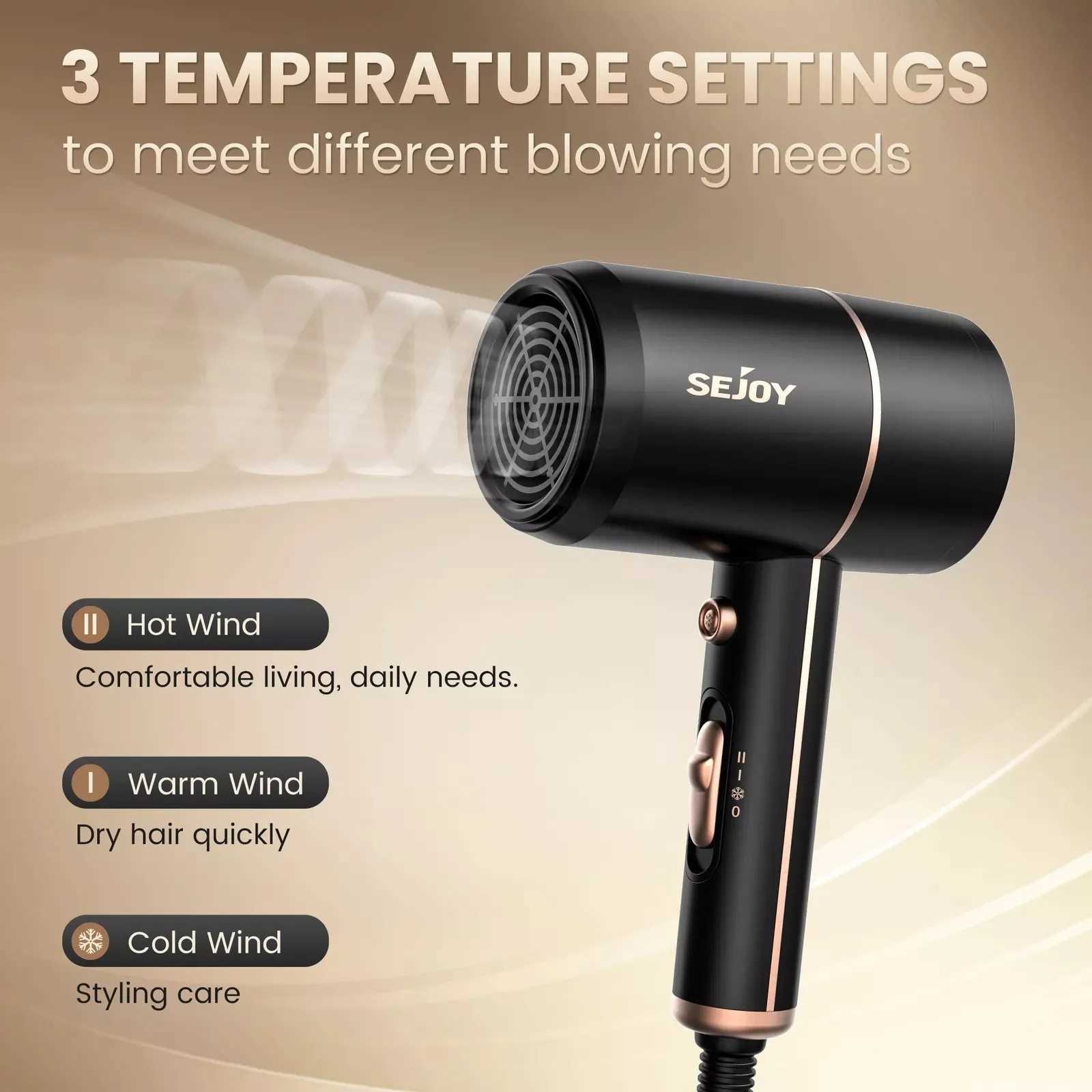 Sejoy Hair Dryer Professional 800W Salon Hair Dryer Fast Heating Ionic Blow Dryer with Negative Nozzle W250220