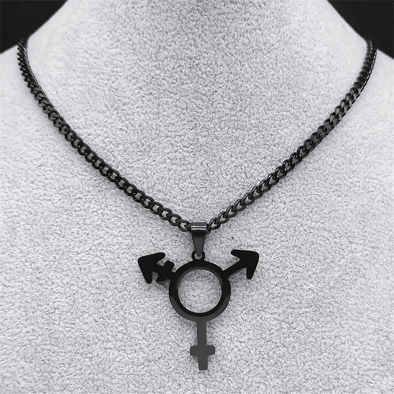Transgender Necklace for Women Men Stainl Steel Black Color Male Female Symbol Triangle Pendant Necklace Jewelry N1463S06XJ250219