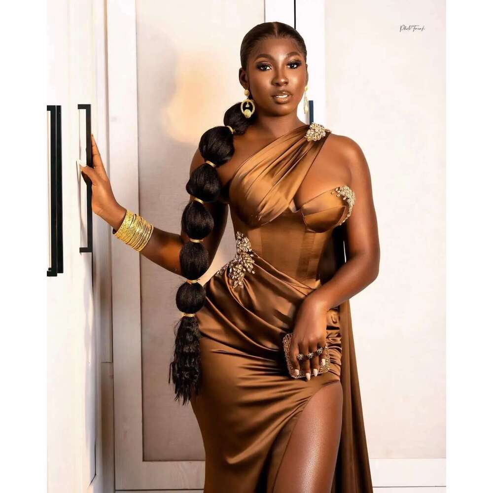 Soft Satin Party Evening Long 2025 One Shoulder Beads High Slit African Prom Graduation Dresses Customized