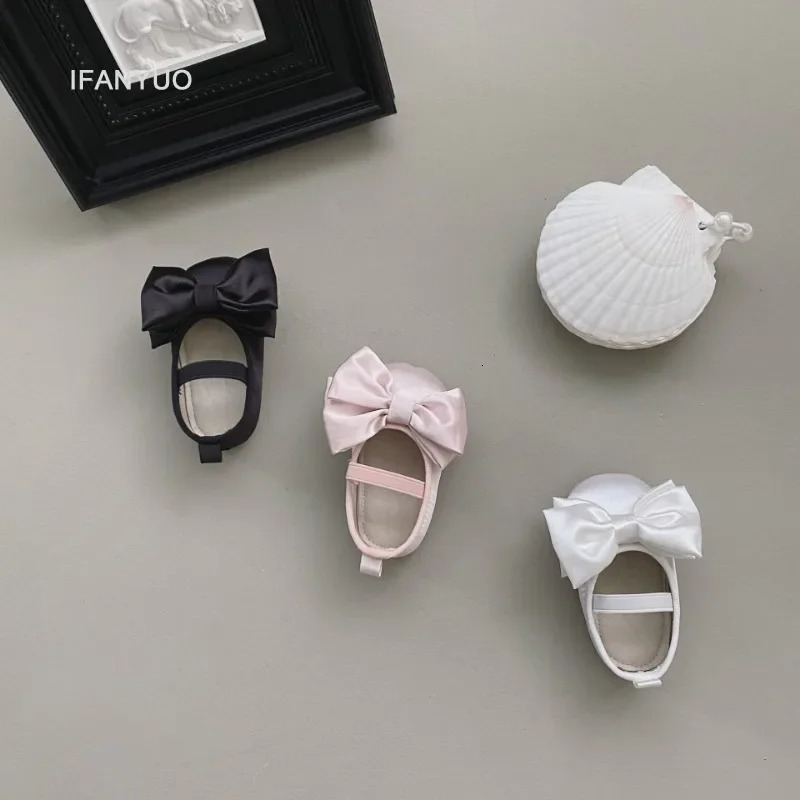 Baby Shoes Spring Autumn Girls Bow Ballet Style Satin Soft Baby Anti-slip and Anti Drop Heel Princess Toddler Shoes 250219