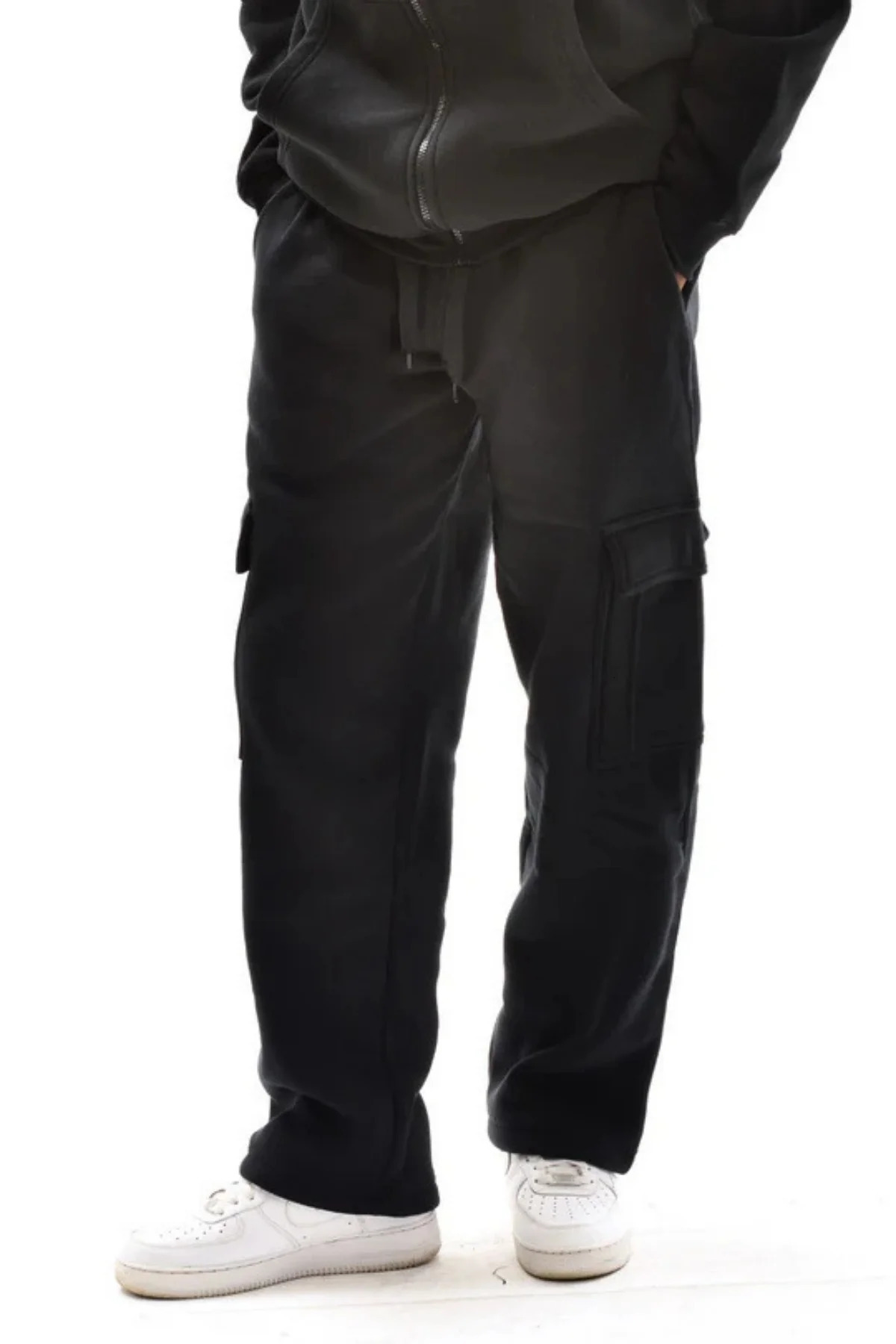 Mens thick casual fashionable sports pocket pants solid color straight leg suitable for travel casual pants 250220