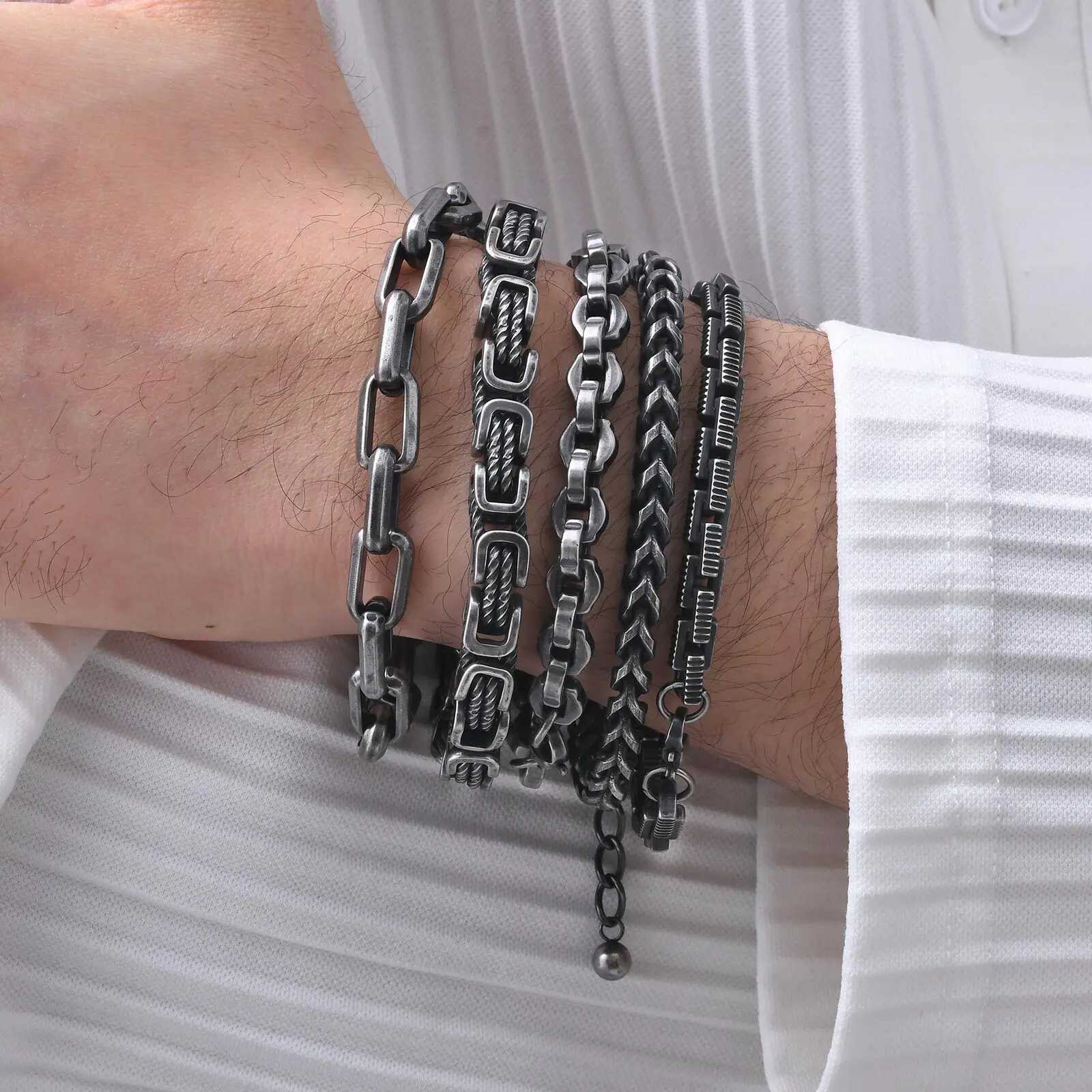 Vintage Bracelets for Men BoysByzantine Geometric Stainl Steel Braided Link WristbandAnniversary Birtay Father GiftsXJ250219