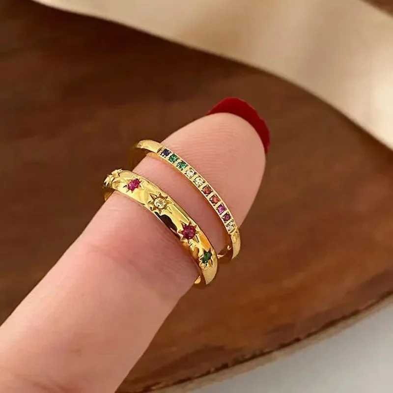 Vintage Metal Color Star Cubic Zircon Stone Rings for Wen Gold Color Adjustable Open Ring Stackable Rings Jewelry Gift X250220