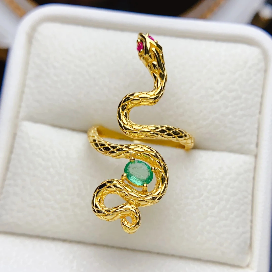 FS 4*5mm Natural Emerald S925 Sterling Silver Snake Ring for Women Fine Fashion Charm Weddings Party Jewelry Certificate MeiBaPJ 250220