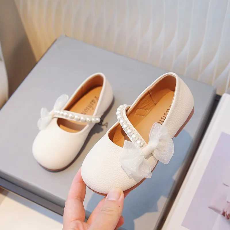 Girls Mary Janes Shoes Kids School Dancing Wedding Shoes Pearl Beadings Pearl Flats Leather Shoes Round-toe Princess Children X250220