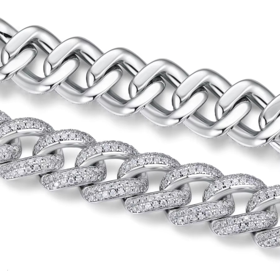 Vvs silica ice cold necklace curved pure sier French long stick Cuban chain