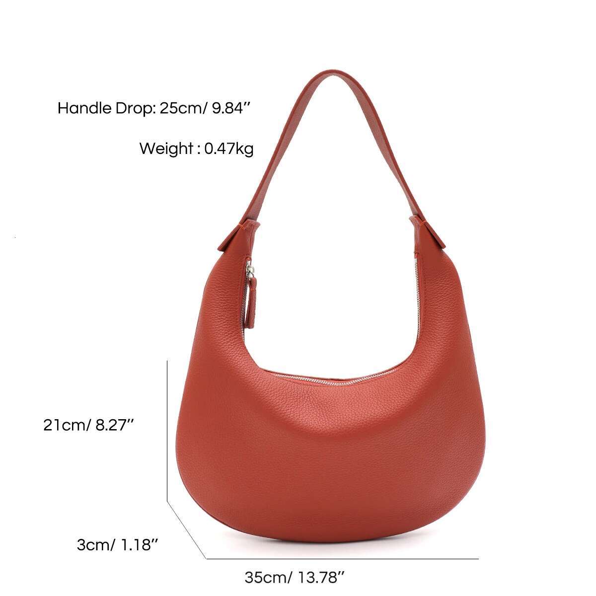 SC Minimalist Design Women Genuine Leather Hobo Solid Color Soft Cowhide Zipper Shoulder Bag Daily Chic Casual All Season Purse