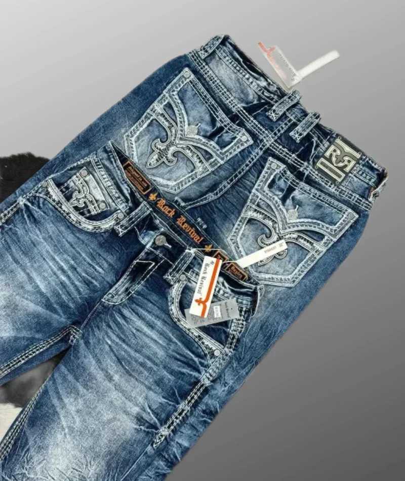 Harajuku Casual Hip Hop Men and Women New Style Blue Embroidered Cross Pattern Jeans Street Y2k American Retro Jeans X250220