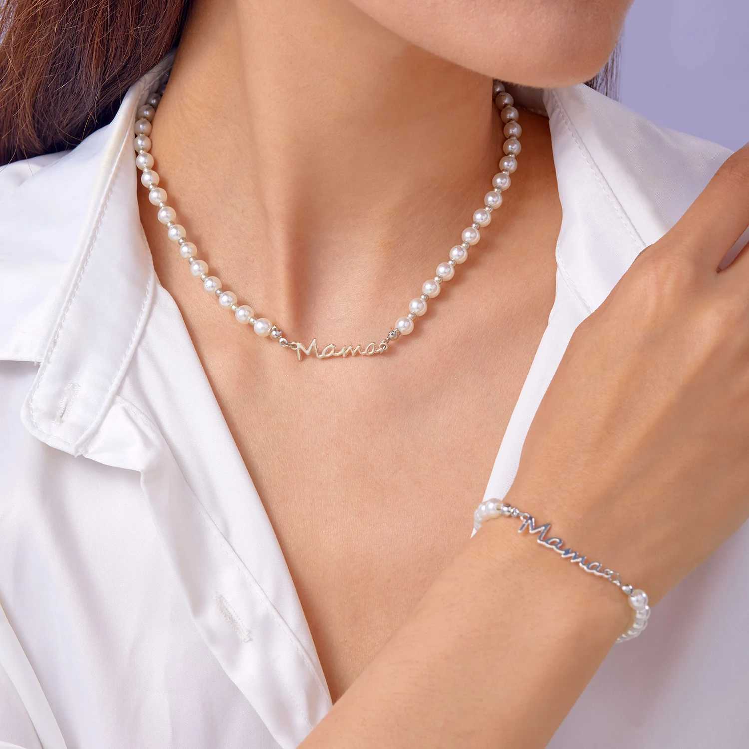 New Elegant Mothers Day Imitation Pearl Bracelet Charm Mama Letter Pendant Stainl Steel Bracelet for Women Jewelry Mom GiftXJ250219