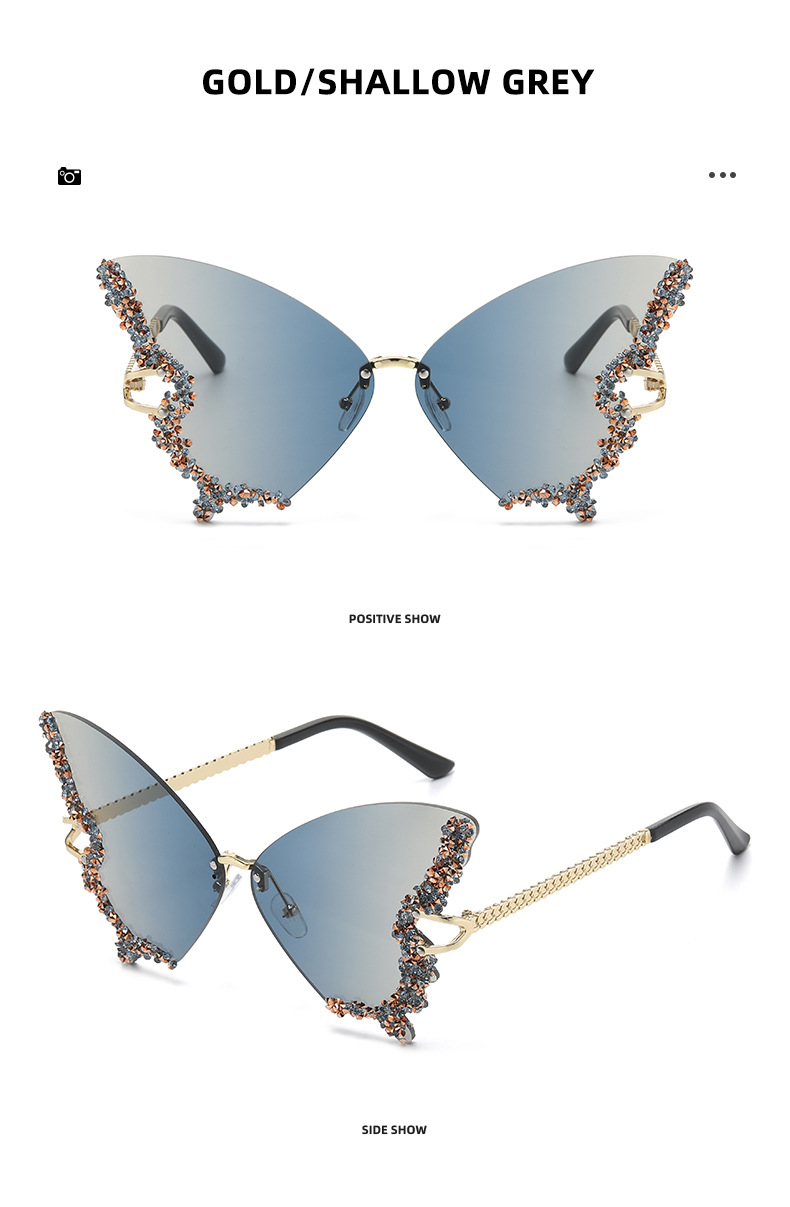 2025 new butterfly shaped diamond studded sunglasses for women's fashion personality exaggerated sunglasses European and American internet celebr