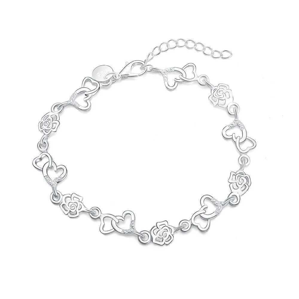 Beautiful 925 Sterling Silver Bracelet for women bracelet HEART ly FLOWER chain fashion Wedding Party cute la n jewelryXJ250219