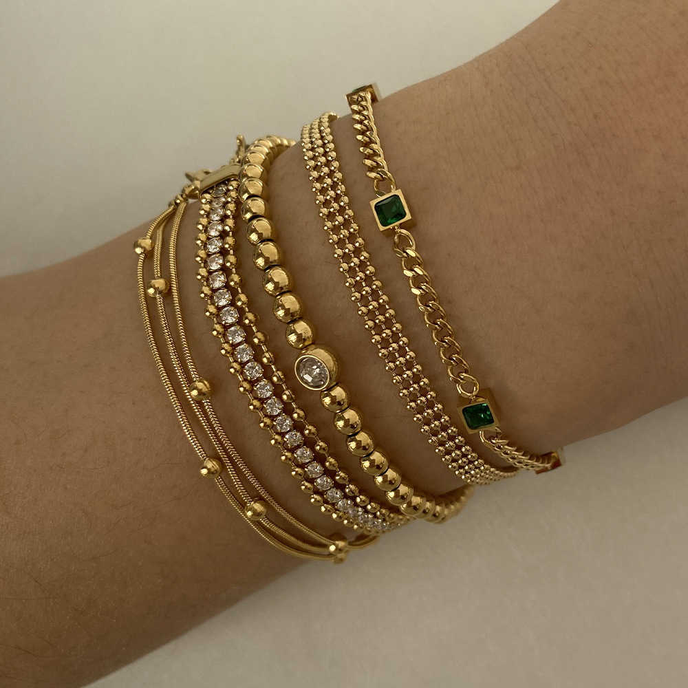 Charm Bracelets Stainless Steel Stacked Bracelet PVD Plated Small Gold Beads Gold Chain Bracelet Handmade Bracelet Women Dongguan Titanium Steel Jewel