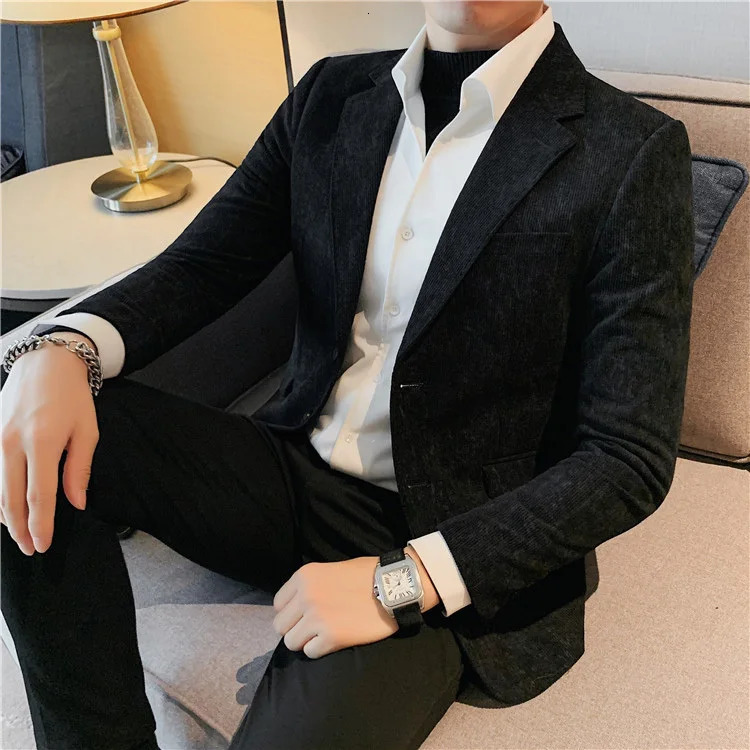 Business Male Corduroy Blazer Single Breasted Mens Suit Dress Jackets Trendy Casual Original Fashionable Vintage Coat 250220