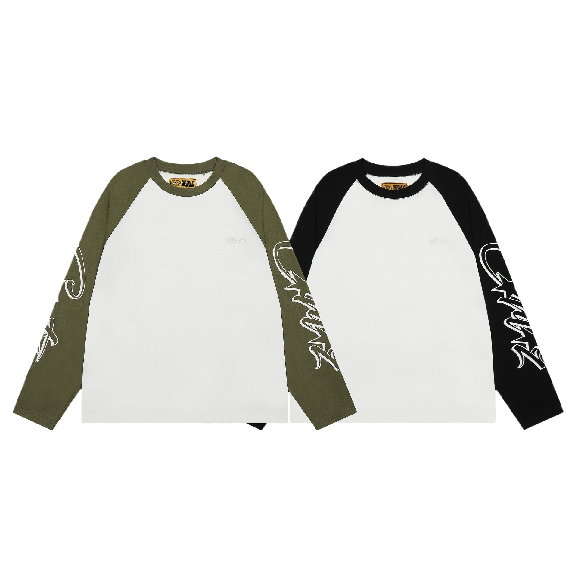 Trendy Devil's Island Letter Embroidery Color Blocked Shoulder Long Sleeved T-Shirt For Men And Women, American High Street Base Shirt