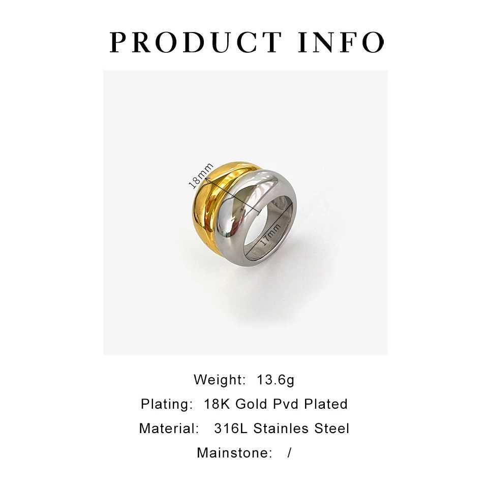 Perisbox Trendy 18K Pvd Gold Silver Plated Two-tone Chunky De Rings for Wen Men Stainless Steel Double Layer Wide Ring Punk X250220